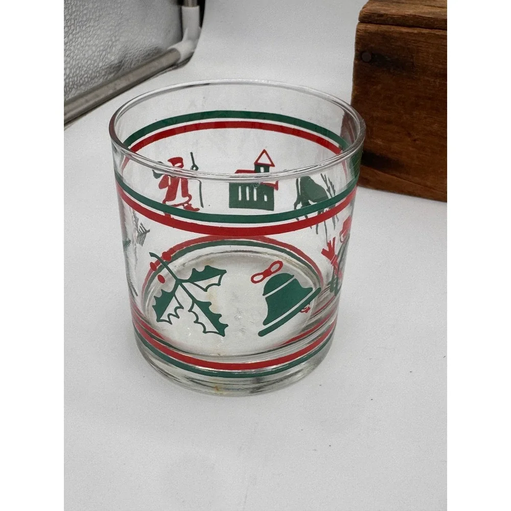 Vintage Nadir Figueiredo Brazil Christmas Rocks Glasses Set of 5 Moose Santa Red